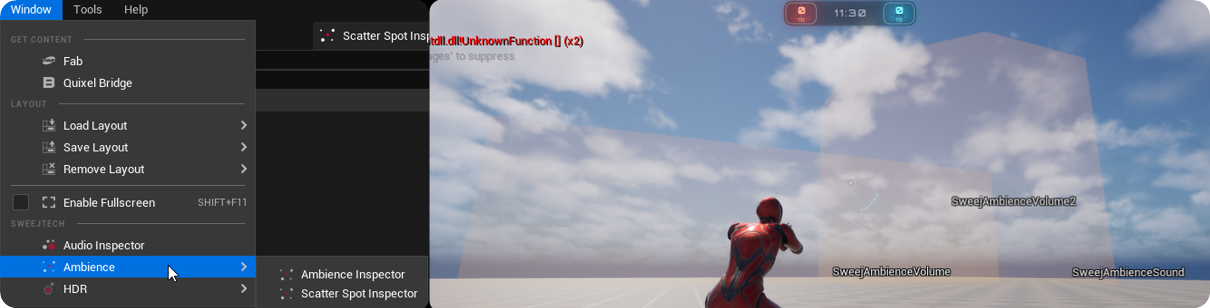 Ambience Inspector - Selected Assets are highlighted in game