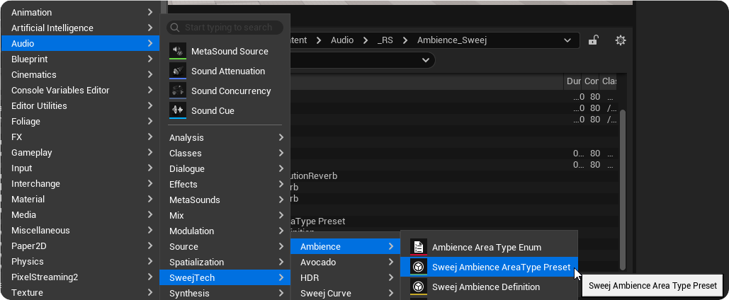 Create Area Type Preset