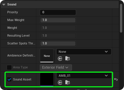 Assign Sound Asset to Sweej Ambience Sound