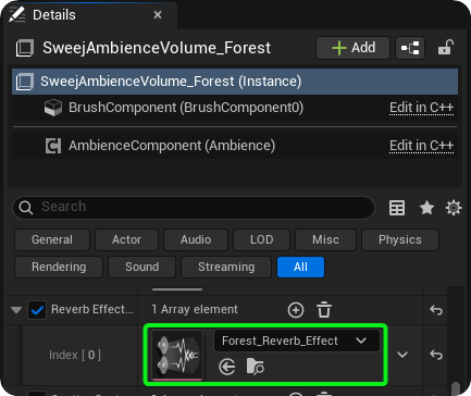 Assign Submix Effect Preset to Sweej Ambience Sounds or Volume
