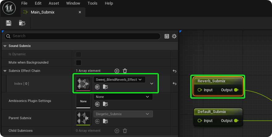 Add New Submix Effect Chain and Assign the SweejAmbBlendSubmixEffectPreset