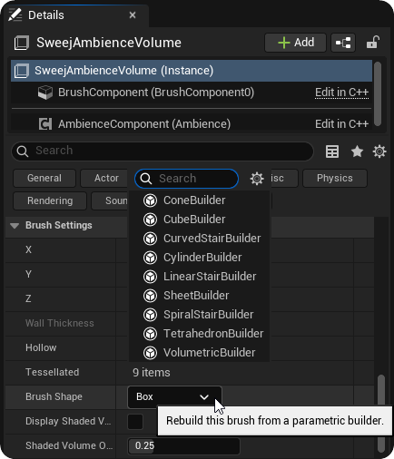 Brush Settings of a Sweej Ambience Volume