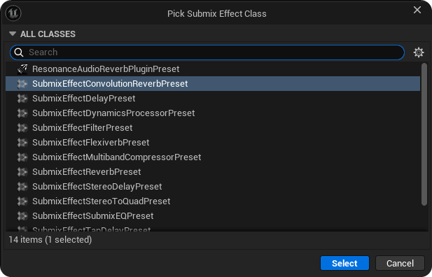 Choose Submix Effect Class