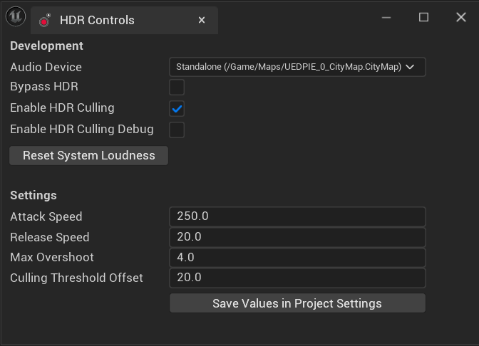 HDR Controls Window