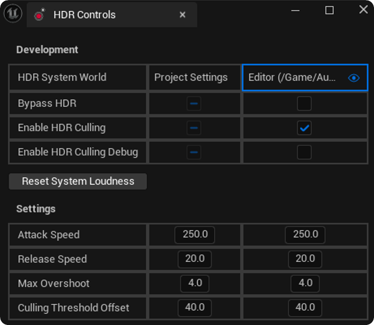 HDR Controls window