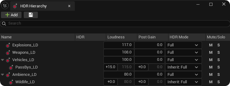 HDR Hierarchy window