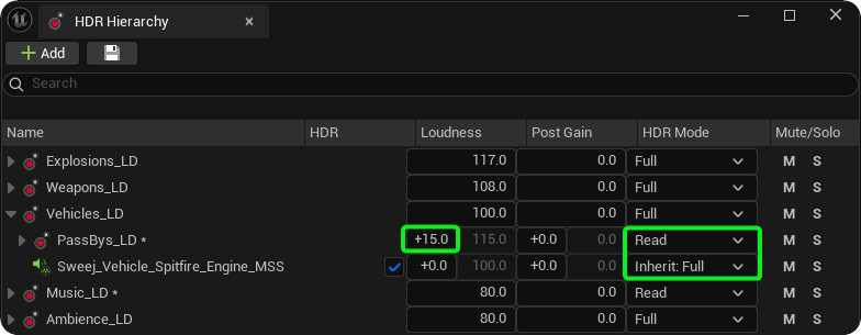HDR Mode Inheritance in the HDR Hierarchy Window