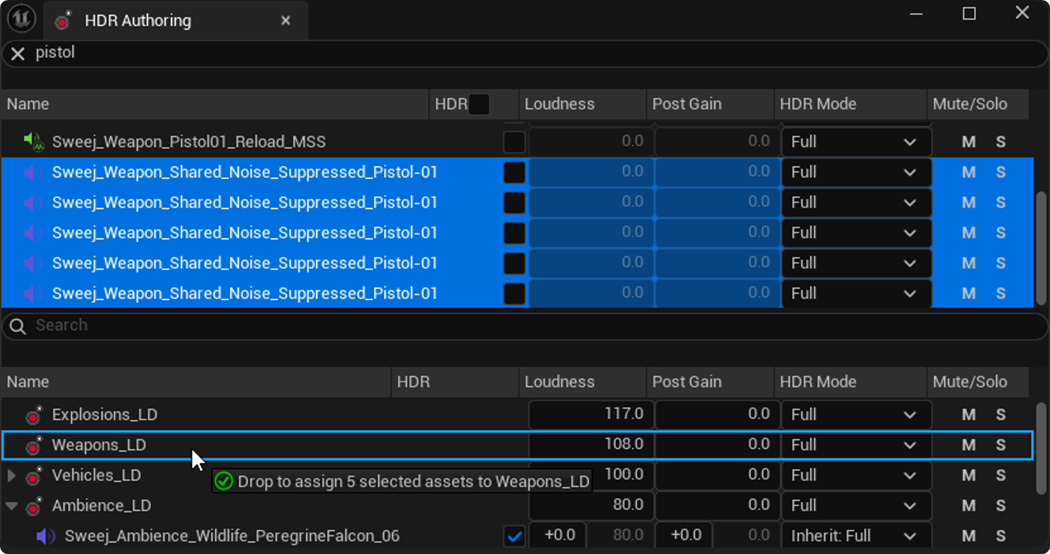 Using the HDR Authoring Search Filter