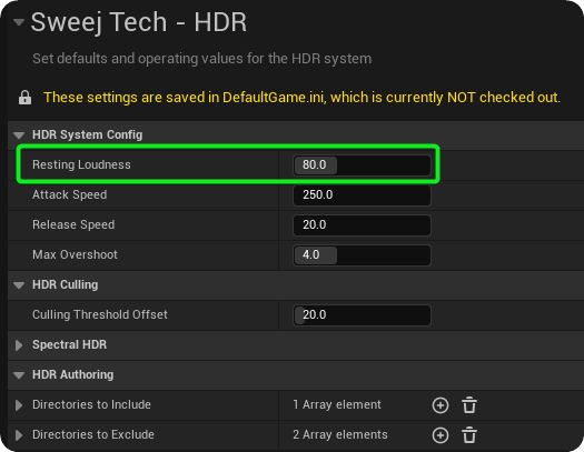 Resting Loudness set in Project Settings