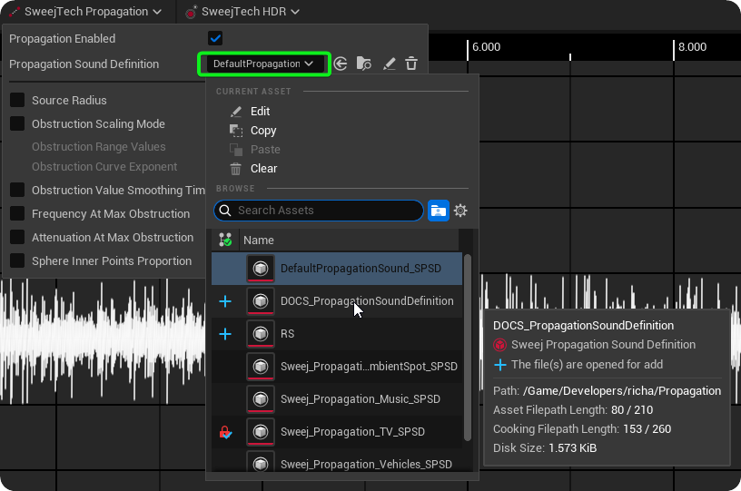 Assigning a Sweej Propagation Sound Definition