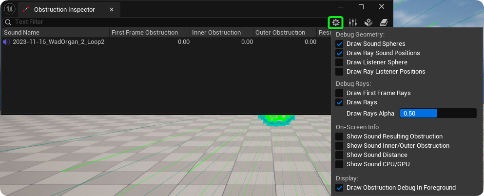 Open the Debug Settings of the Obstruction Inspector