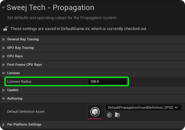 Listener size is set in Project Settings