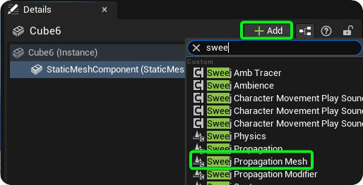 Adding a Sweej Propagation Mesh Component