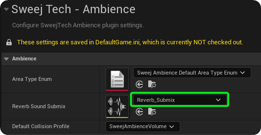Set Reverb Sound Submix in SweejTech Ambience Project Settings