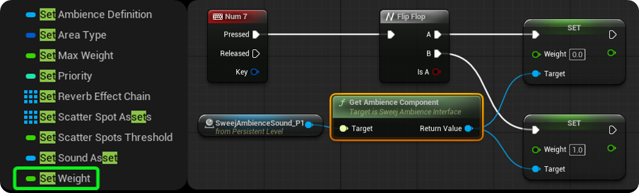 Set Weight of a Sweej Ambience Sound in Blueprints
