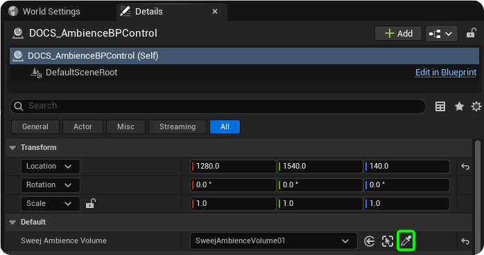 Use the Picker to Select the Sweej Ambience Actor
